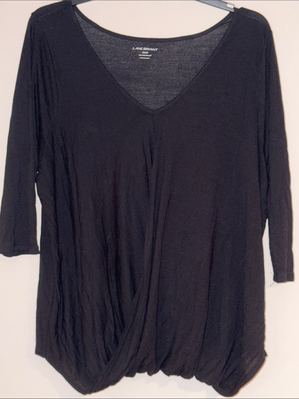 Lane Bryant Black V-Neck Long Sleeve Twist-Hem Top